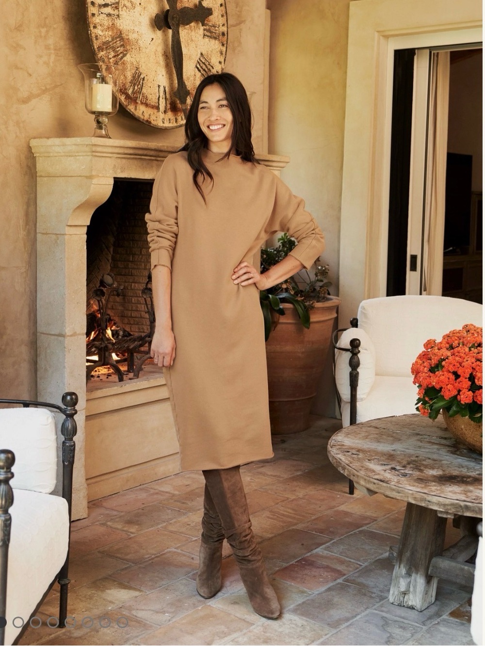Frank & Eileen Isabelle Funnel Neck Dress Camel Tan Triple Fleece Knit Large